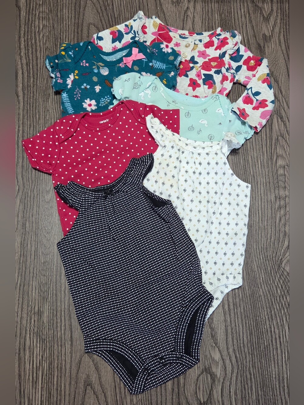 Carter's Baby Girl Bodysuit Bundle - Floral, Teal, Mint, Pink, Black & White